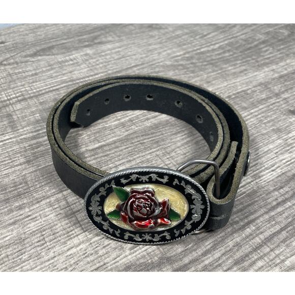 Siskiyou Accessories - Western Rose Belt Buckle Cowgirl Biker Babe Vtg 1988 Siskiyou Buckle Co 35.5”